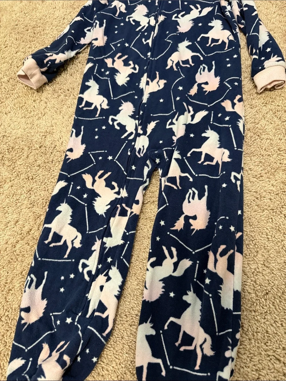 Carter's Navy Fleece Unicorn Pajama Set with Light Pink Trim size 7